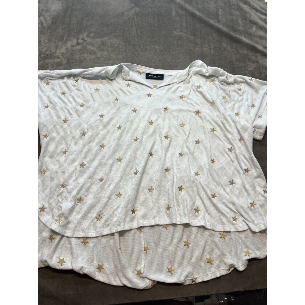 Lane Bryant Top Womens 22 / 24 White Textured Stars Boho Romantic Flowy V Neck